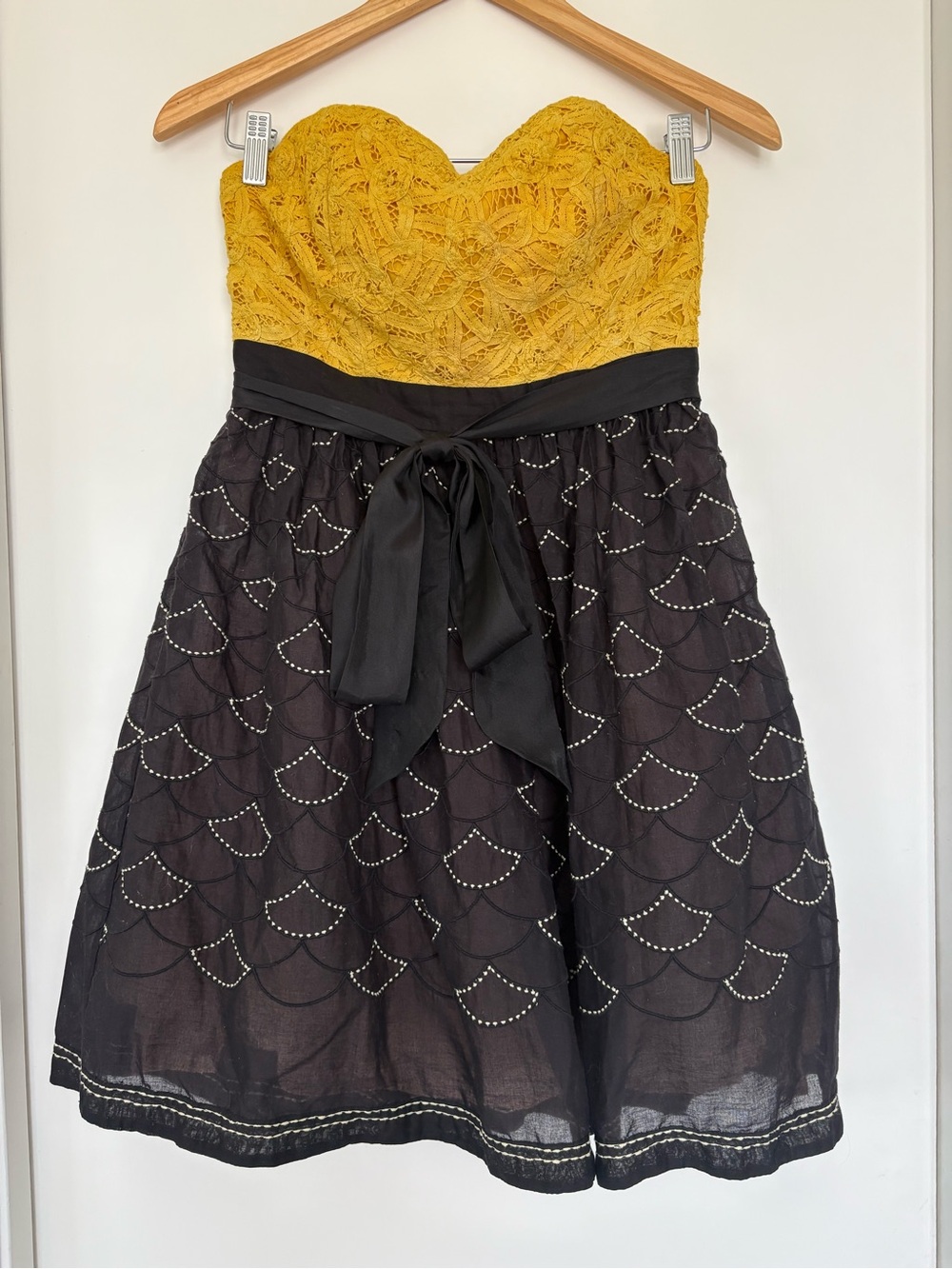 Vintage Anthropologie Meadow Rue Battenberg and Organdy Dress- custom yellow